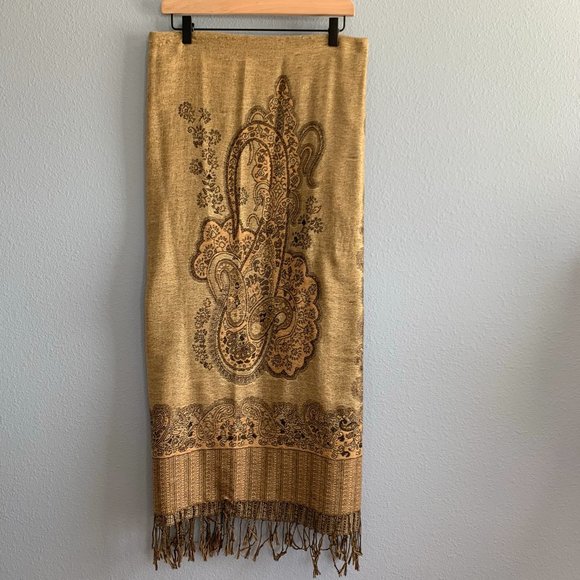 pashmina Accessories - Pashmina Paisley Brocade Scarf Shawl